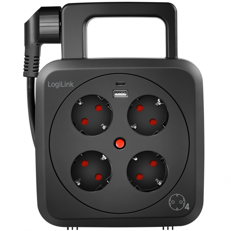 LogiLink Kabelvinda 5 meter 4 jordade uttag + USB-A/USB-C 20W IP20 LogiLink Kabelvinda 5 meter 4 jordade uttag + USB-A/USB-C 20W IP20