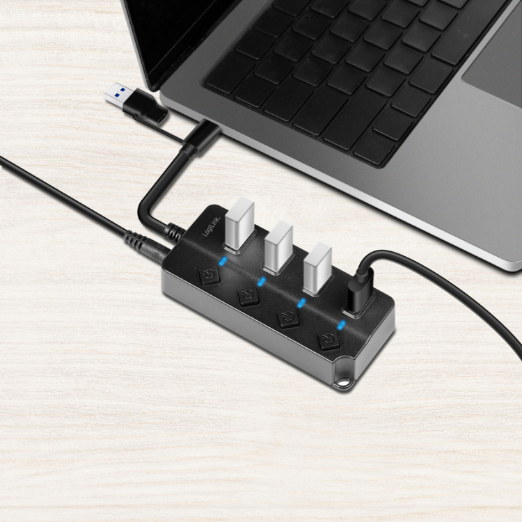 LogiLink USB-hub 4-port med separata På/Av-knappar USB-C/USB-A in USB 3.2 Gen1