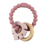 Magni Bijtarmband silicone met houten ring en blaadjes bijlage -Dusty rose (5545)
