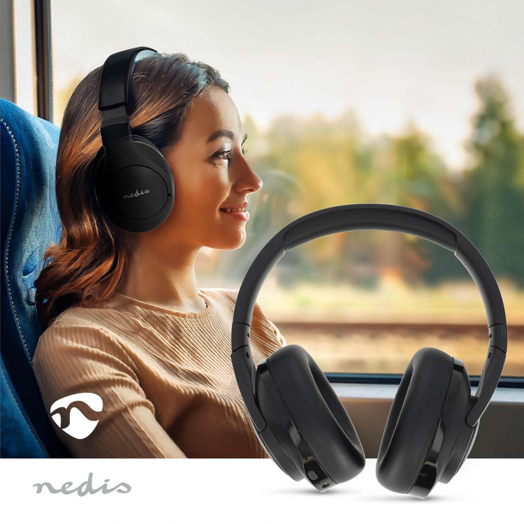 Nedis Draadloze Over-ear Koptelefoon | Maximale batterijduur: 28 uur | Ingebouwde microfoon | Drukbediening | Hybrid (ENC + ANC) | Ondersteuning voor spraakbesturing | Volumebediening | Zwart