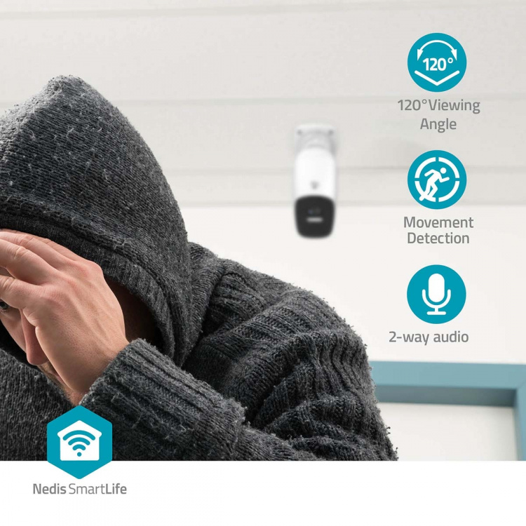 Nedis SmartLife Camera voor Buiten | Spotlight | 4MP Quad HD 1440p / 2560x1440 | IP66 | Max. batterijduur: 10 Maanden | Cloud Opslag (optioneel) / microSD (niet inbegrepen) | 5 V DC | Met bewegingssensor | Nachtzicht | Wit Nedis SmartLife Camera voor Buiten | Spotlight | 4MP Quad HD 1440p / 2560x1440 | IP66 | Max. batterijduur: 10 Maanden | Cloud Opslag (optioneel) / microSD (niet inbegrepen) | 5 V DC | Met bewegingssensor | Nachtzicht | Wit