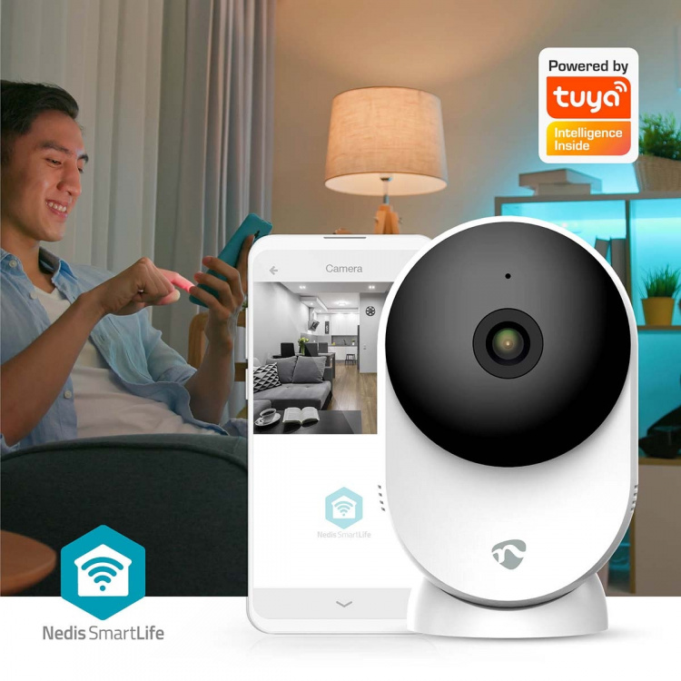 Nedis SmartLife Camera voor Binnen | 3MP Full HD 1296p | Cloud Opslag (optioneel) / microSD (niet inbegrepen) / Onvif | Met bewegingssensor | Nachtzicht | Wit