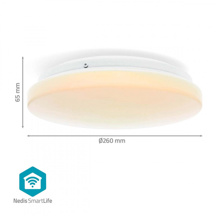 Nedis SmartLife Plafondlamp | RGB / Warm tot Koel Wit | Rond | Diameter: 260 mm | 1820 lm | 2700 - 6500 K | IP44 | Energieklasse: F | Android™ / IOS Nedis SmartLife Plafondlamp | RGB / Warm tot Koel Wit | Rond | Diameter: 260 mm | 1820 lm | 2700 - 6500 K | IP44 | Energieklasse: F | Android™ / IOS