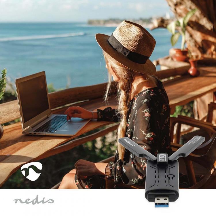 Nedis Netwerk-Dongel | Wi-Fi | AX5400 | 2.4/5/6 GHz (Triple Band) | USB3.0 | Wi-Fi-snelheid totaal: 5400 Mbps | Windows 10 / Windows 11