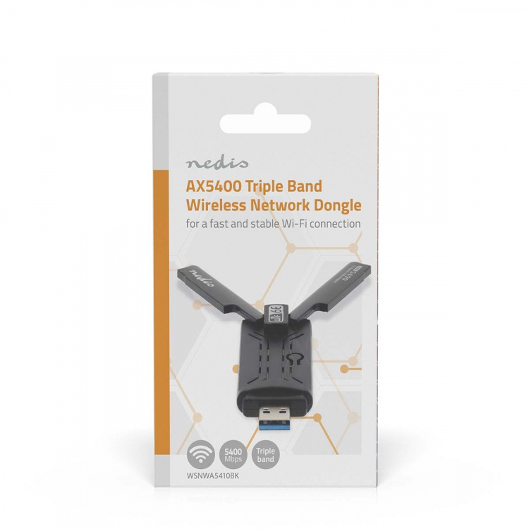 Nedis Netwerk-Dongel | Wi-Fi | AX5400 | 2.4/5/6 GHz (Triple Band) | USB3.0 | Wi-Fi-snelheid totaal: 5400 Mbps | Windows 10 / Windows 11