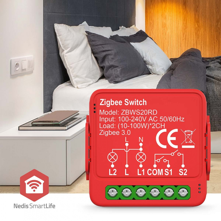 Nedis SmartLife inbouwmodule | Dubbele schakelaar | 2 x 100 W | Kroonsteen | App beschikbaar voor: Android™ / IOS Nedis SmartLife inbouwmodule | Dubbele schakelaar | 2 x 100 W | Kroonsteen | App beschikbaar voor: Android™ / IOS