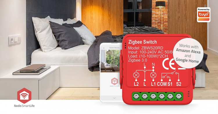 Nedis SmartLife inbouwmodule | Dubbele schakelaar | 2 x 100 W | Kroonsteen | App beschikbaar voor: Android™ / IOS Nedis SmartLife inbouwmodule | Dubbele schakelaar | 2 x 100 W | Kroonsteen | App beschikbaar voor: Android™ / IOS