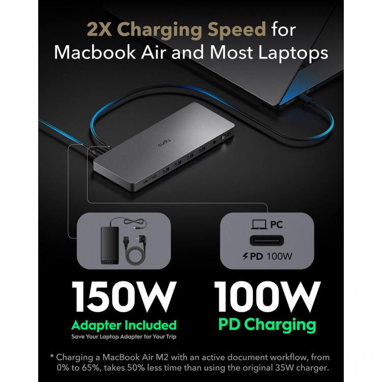 CUDY Dockningsstation CS700 10Gbps USB-C Dual 4K 150W