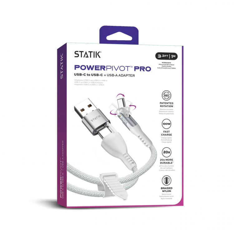 STATIK Kabel PowerPivot Pro Nylonflätad USB-C Till USB-C Vit 1m