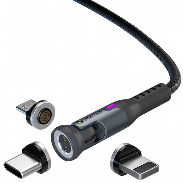STATIK Kabel 360 Pro Magnetisk Spets USB-C/Blixt/MicroUSB Svart 1m