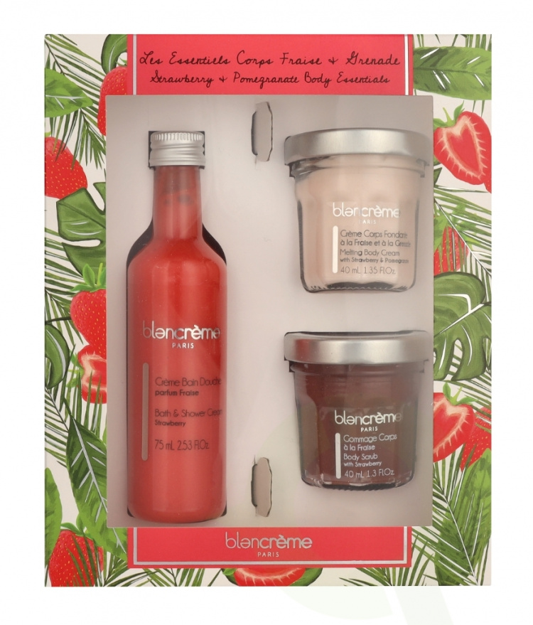 Blancreme Body Essentials Trio Set 155 ml Shower Gel 75ml/Body Scrub 40ml/Body Cream 40ml - Strawberry