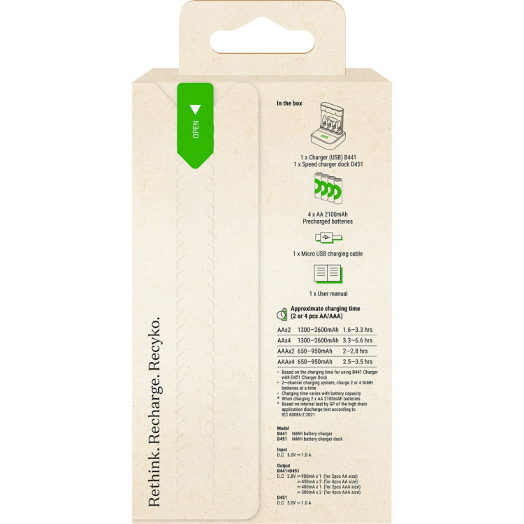 GP Batteriladdare Everyday Charger B441 + D451 4xAA 2100mAh GP Batteriladdare Everyday Charger B441 + D451 4xAA 2100mAh