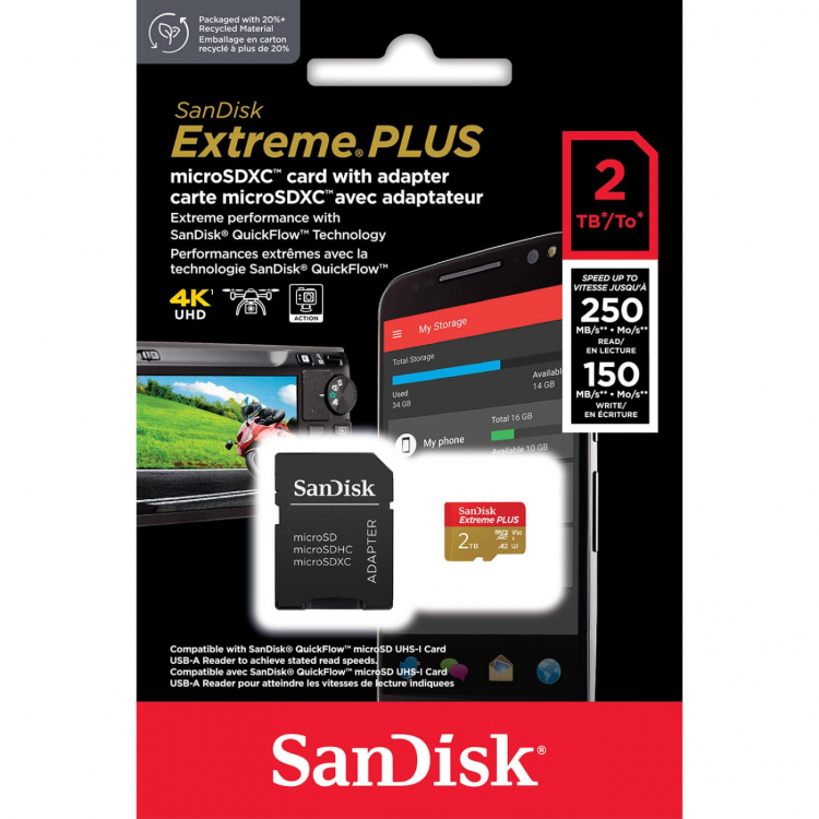 SanDisk Minneskort MicroSDXC Extreme Plus 2TB UHS-I Med Adapter