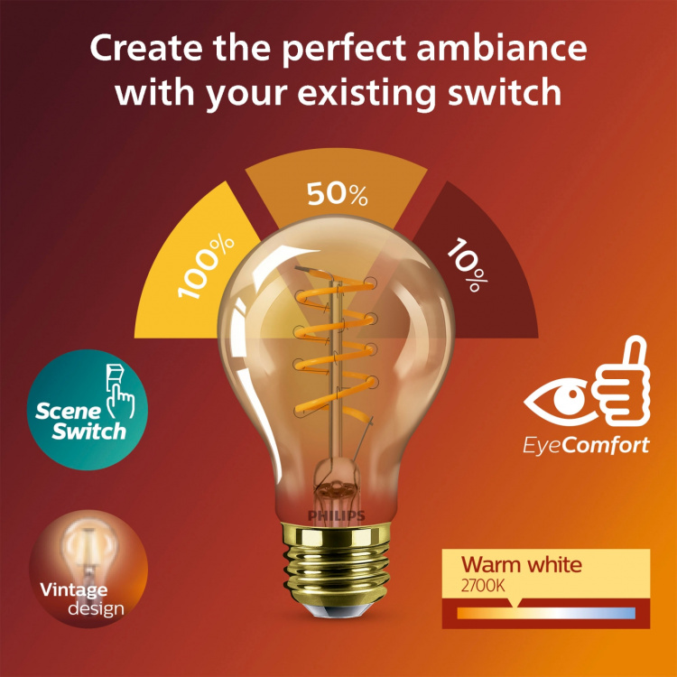 Philips LED SceneSwitch E27 A60 7-3,8-1W (50W) Deco spiral Philips LED SceneSwitch E27 A60 7-3,8-1W (50W) Deco spiral