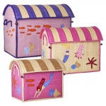 RICE Raffia speelgoedmanden - thema zeemeermin - set van 3