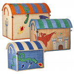 RICE Raffia speelgoedmanden met drakenthema - set van 3