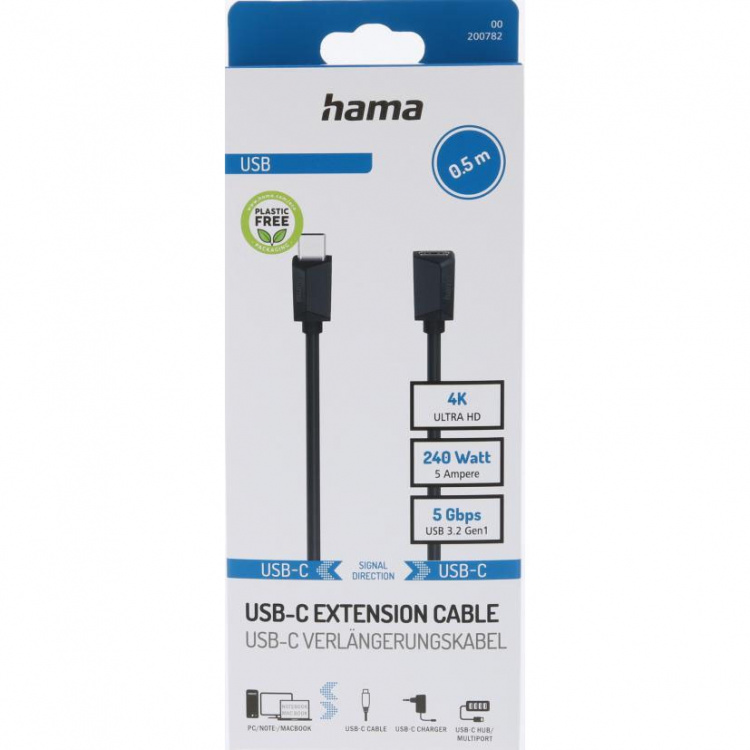 Hama Usb-C Extension Svart 0,5m