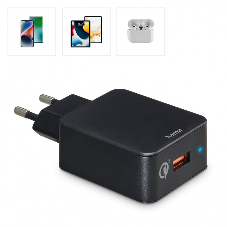 Hama Snabbladdare Fast Charger 1x USB-A Qualcomm 19.5w Svart Hama Snabbladdare Fast Charger 1x USB-A Qualcomm 19.5w Svart