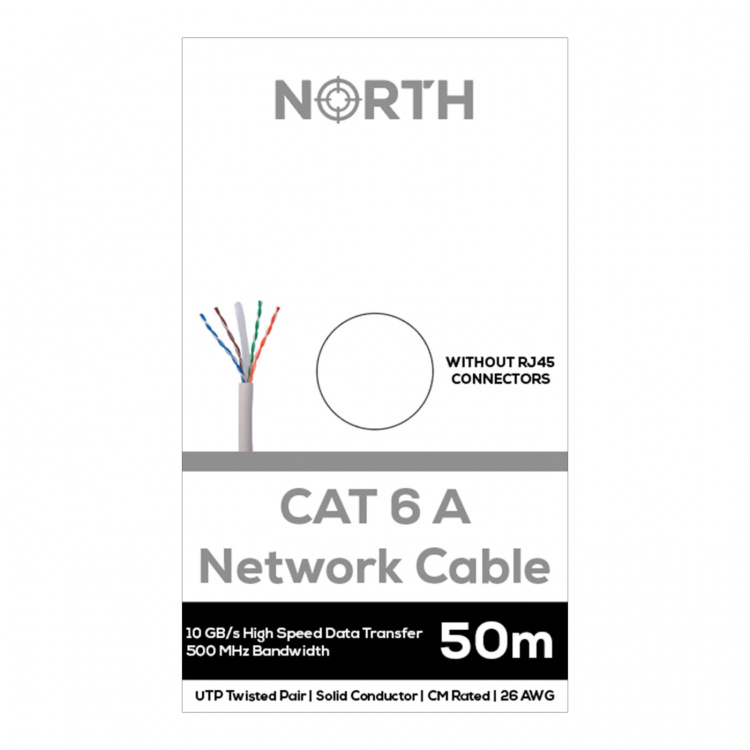 North Nätverkskabel Cat6A UTP Vit 50m kontaktlös Solid 10Gb/s 500MHz 26awg CM North Nätverkskabel Cat6A UTP Vit 50m kontaktlös Solid 10Gb/s 500MHz 26awg CM
