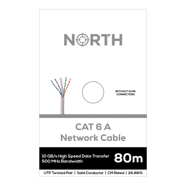 North Nätverkskabel Cat6A UTP Vit 80m kontaktlös Solid 10Gb/s 500MHz 24awg CM North Nätverkskabel Cat6A UTP Vit 80m kontaktlös Solid 10Gb/s 500MHz 24awg CM