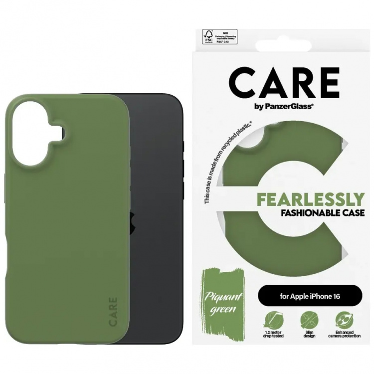 PanzerGlass CARE Fashionable Case for iPhone 16 Green