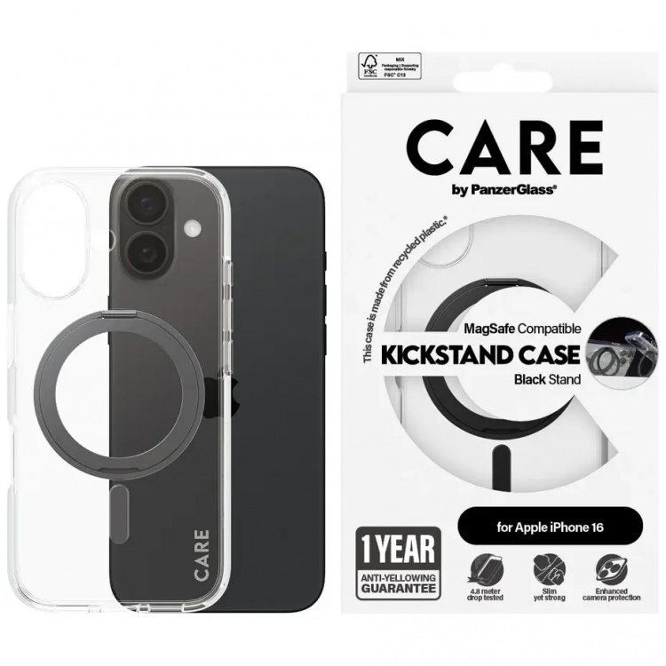 PanzerGlass CARE Kickstand Black for Apple iPhone 16