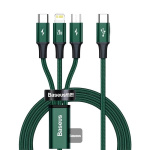 Baseus Rapid Series 3-in-1 USB-C naar Lightning/Micro/USB-C 1,5m Groen