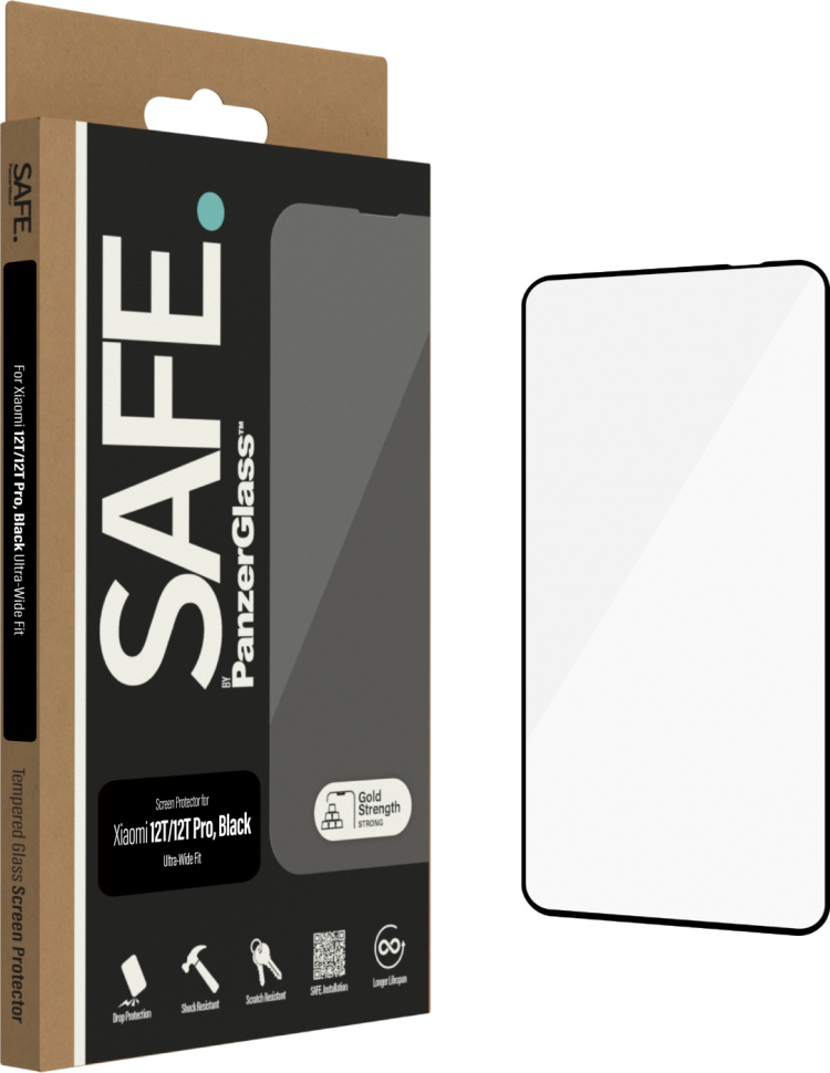 SAFE door PanzerGlass gepantserd glas, Xiaomi 12T / 12T Pro, zwarte rand
