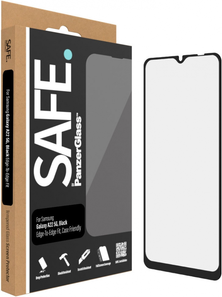 SAFE by PanzerGlass gepantserd glas, Samsung Galaxy A22 5G, zwarte rand