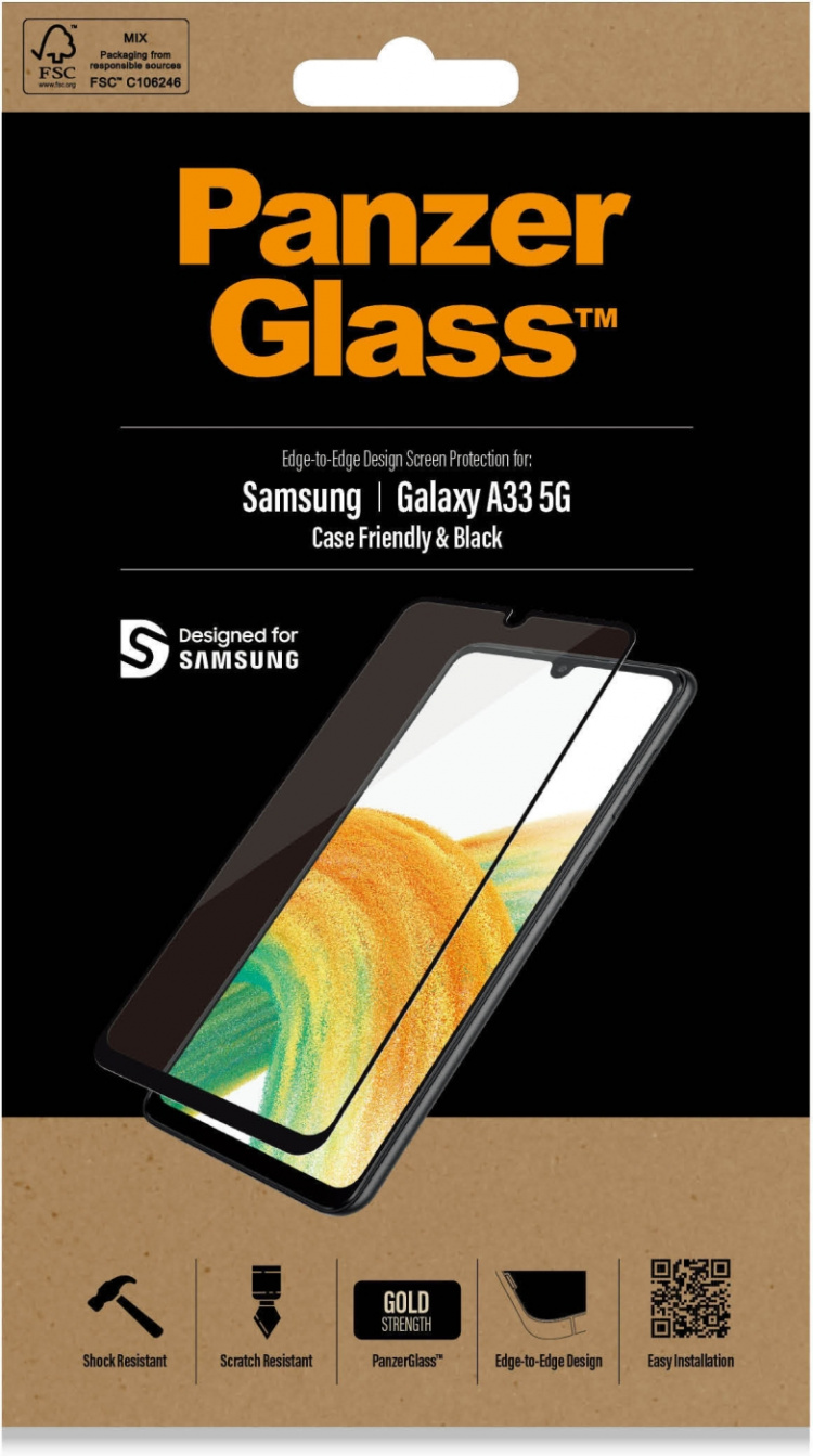 PanzerGlass gepantserd glas, Samsung Galaxy A33 5G, zwarte rand PanzerGlass gepantserd glas, Samsung Galaxy A33 5G, zwarte rand