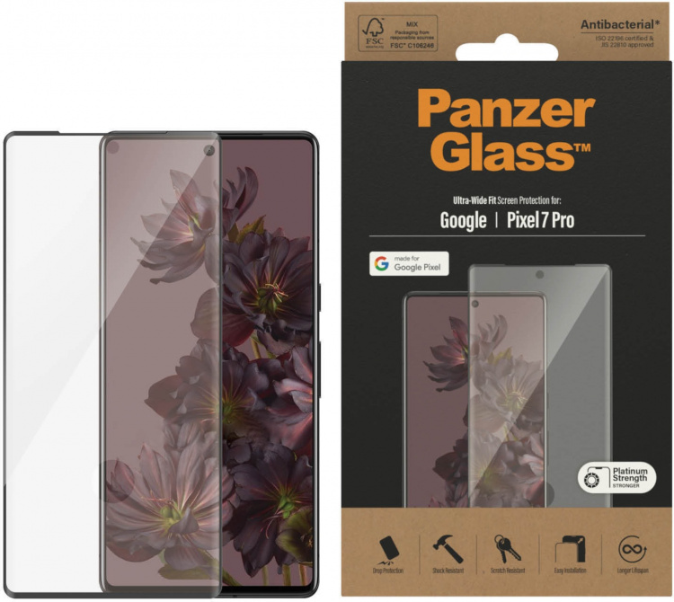 PanzerGlass gepantserd glas, Google Pixel 7 Pro, zwarte rand