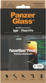 PanzerGlass Ultra Wide Fit Privacy-schermbeschermer, iPhone 14 Pro, zwarte rand PanzerGlass Ultra Wide Fit Privacy-schermbeschermer, iPhone 14 Pro, zwarte rand