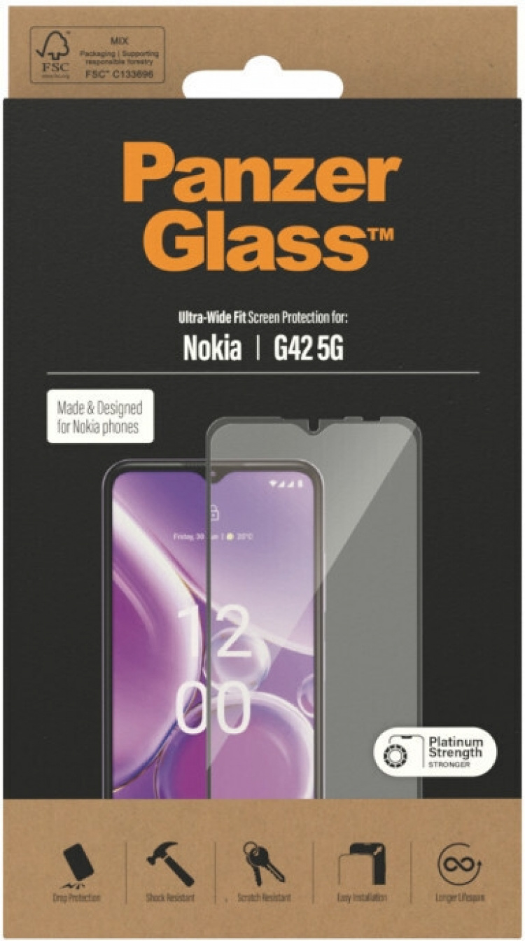 PanzerGlass Ultra-wide Fit gepantserd glas, Nokia G42 5G, zwarte rand