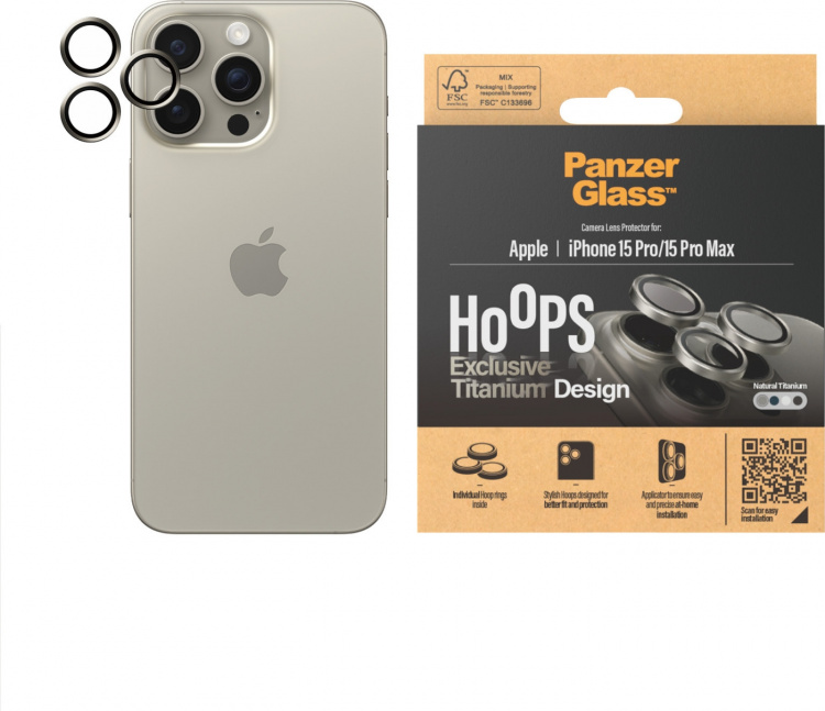 PanzerGlass Hoops cameralens cover, iPhone 15 Pro / 15 Pro Max, titanium