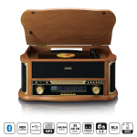 Lenco Houten retro platenspeler met Bluetooth® AM/FM-radio USB-codering CD-speler cassettespeler en ingebouwde luidsprekers Lenco Houten retro platenspeler met Bluetooth® AM/FM-radio USB-codering CD-speler cassettespeler en ingebouwde luidsprekers