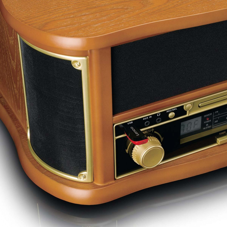 Lenco Houten retro platenspeler met Bluetooth® AM/FM-radio USB-codering CD-speler cassettespeler en ingebouwde luidsprekers Lenco Houten retro platenspeler met Bluetooth® AM/FM-radio USB-codering CD-speler cassettespeler en ingebouwde luidsprekers