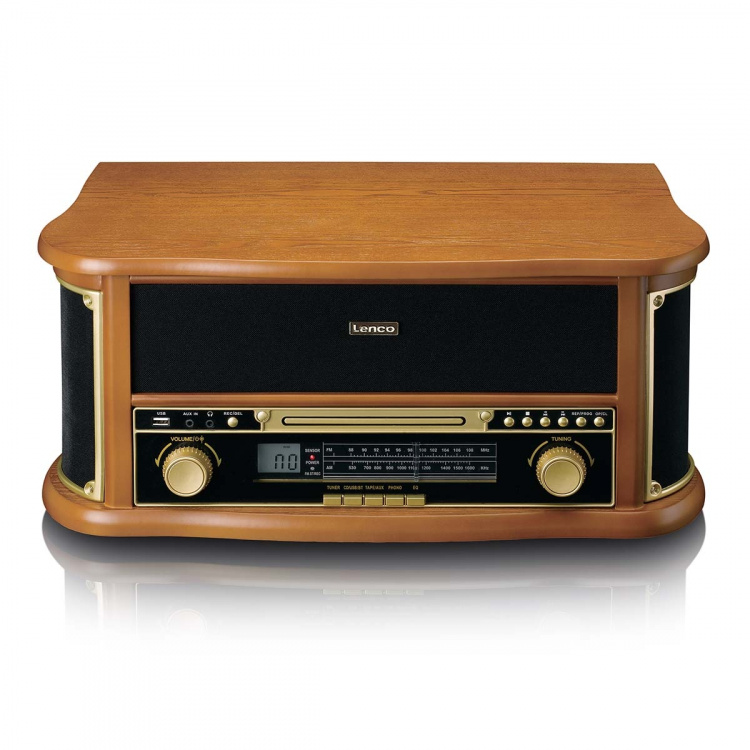 Lenco Houten retro platenspeler met Bluetooth® AM/FM-radio USB-codering CD-speler cassettespeler en ingebouwde luidsprekers Lenco Houten retro platenspeler met Bluetooth® AM/FM-radio USB-codering CD-speler cassettespeler en ingebouwde luidsprekers