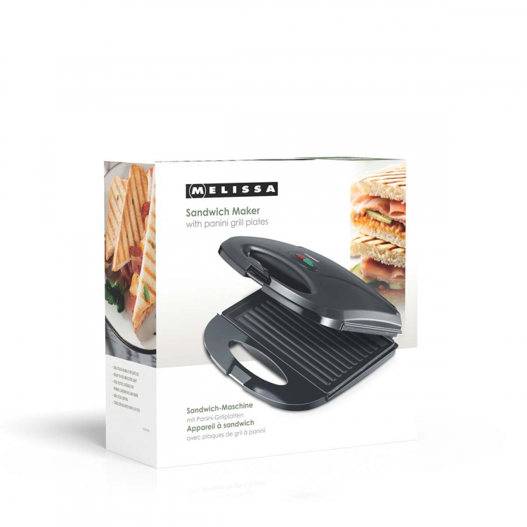 MELISSA Sandwichmaker | 750 W | Grillplaten | Automatische temperatuurregeling | Anti-aanbaklaag | Zwart