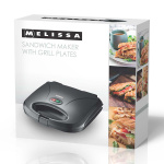MELISSA Sandwichmaker | 750 W | Grillplaten | Automatische temperatuurregeling | Anti-aanbaklaag | Zwart