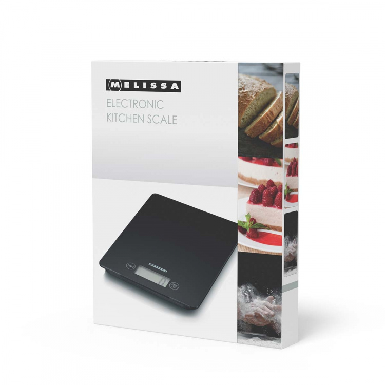 MELISSA Digitale keukenweegschaal | Gehard glas | LCD-scherm | Max. 5kg | Tarrafunctie | 1 gram precisie | Gram / Ounce / Pond / Milliliter | Zwart