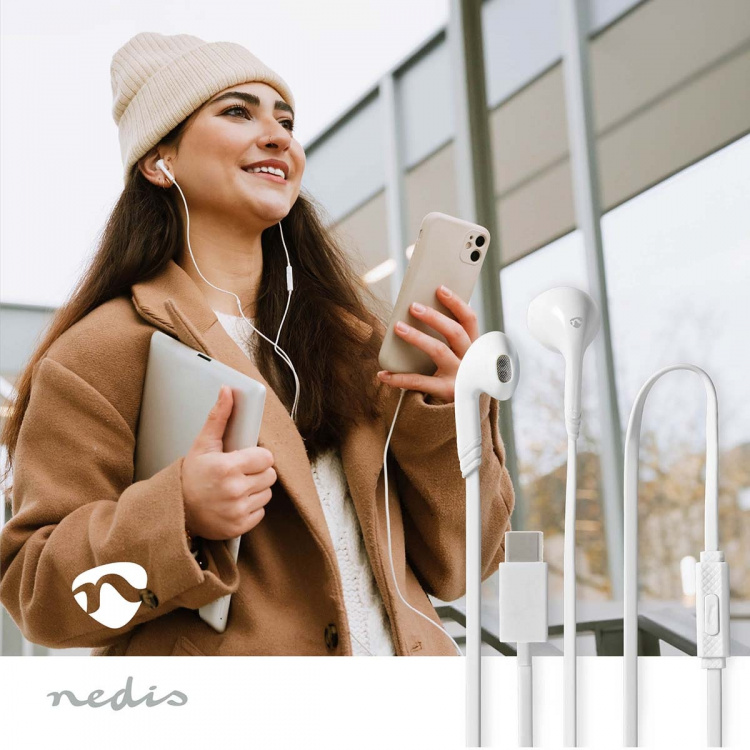 Nedis Bedrade Koptelefoon | USB-C™ | Kabellengte: 1.20 m | Ingebouwde microfoon | Volumebediening | Wit
