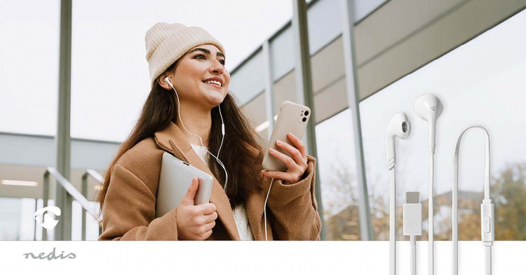 Nedis Bedrade Koptelefoon | USB-C™ | Kabellengte: 1.20 m | Ingebouwde microfoon | Volumebediening | Wit