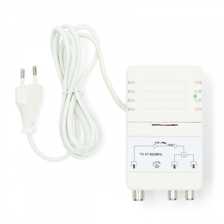 Nedis CATV-Versterker | Versterking: 25 dB | 47 - 694 MHz | Outputs: 2 | Versterkingsregelaar | Wit