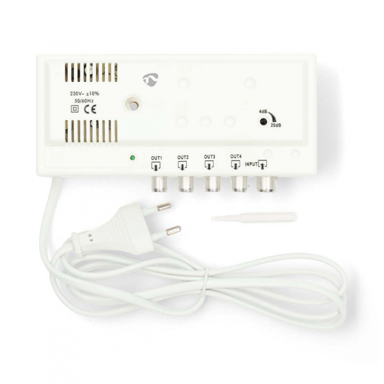Nedis CATV-Versterker | Versterking: 20 dB | 47 - 694 MHz | Outputs: 4 | Versterkingsregelaar | Wit