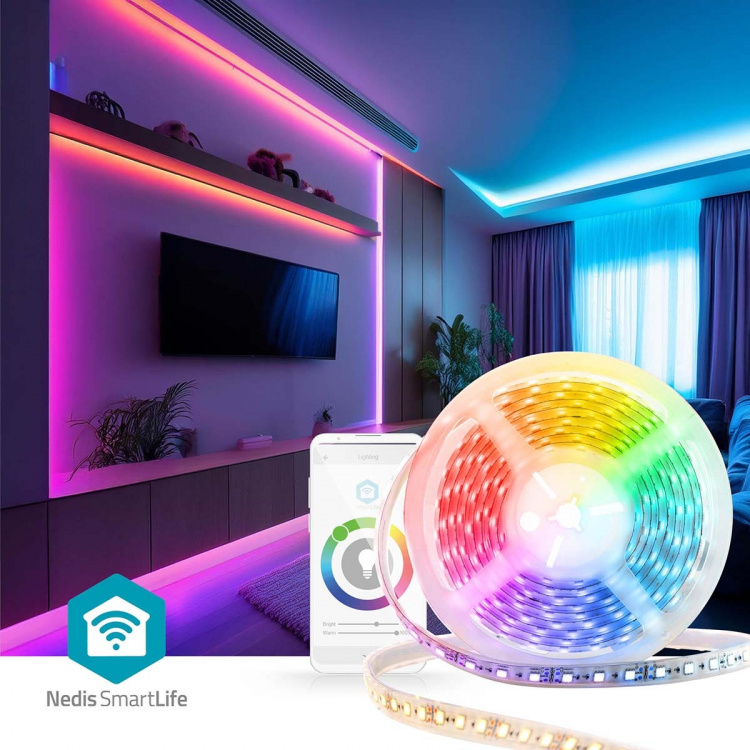 Nedis SmartLife LED Strip | Koel Wit / RGB / Warm Wit | SMD | 5.00 m | IP21 | 2700 - 6500 K | 960 lm | Android™ / IOS Nedis SmartLife LED Strip | Koel Wit / RGB / Warm Wit | SMD | 5.00 m | IP21 | 2700 - 6500 K | 960 lm | Android™ / IOS