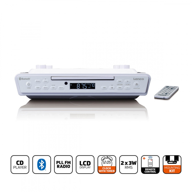 Lenco Keukenklokradio met CD Bluetooth® en afstandsbediening Wit