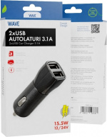 Wave auto-oplader, met twee USB-aansluitingen, 3,1 A Wave auto-oplader, met twee USB-aansluitingen, 3,1 A