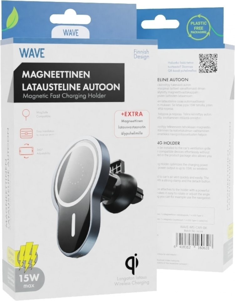 Wave magnetische Qi oplaadstandaard voor auto, zwart