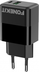 FoneKit Dubbele 20W lader, USB-C + USB-A, zwart FoneKit Dubbele 20W lader, USB-C + USB-A, zwart