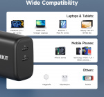 FoneKit GaN PD 65W AC-lader, USB-C + USB-C, zwart